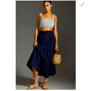 The Somerset Maxi Skirt: Eyelet Edition, navy size M